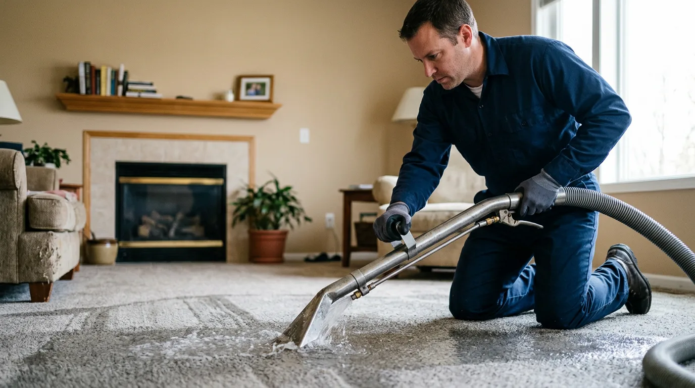 Water damage restoration technician working near Wildrose, ND